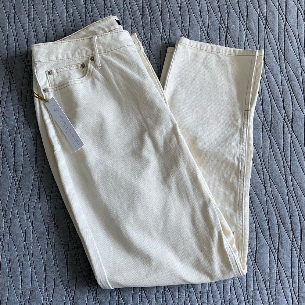 NWT House Of Harlow 1960 Creme White Super High Rise Straight Ankle Slit Jeans